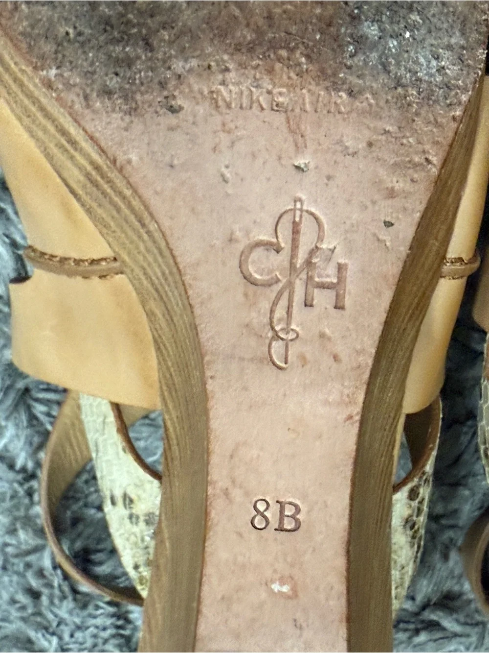 Cole Haan Air Kimry Nudge Tan Beige Leather Snake Print Wedge Sandals Shoes
